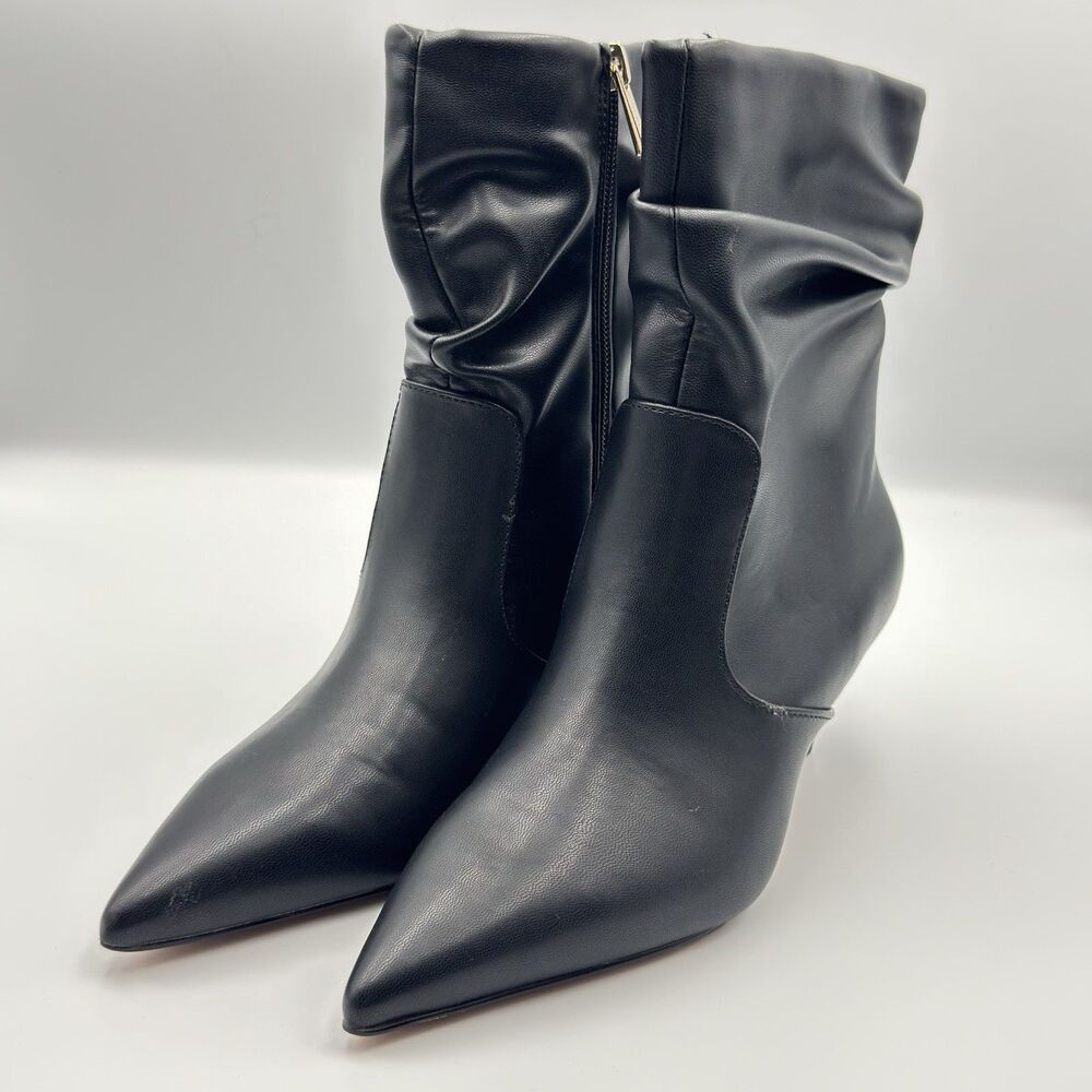 Jessica Simpson Vianne Black Slouchy Boots Faux Leather Kitten Heel Ankle 6 M